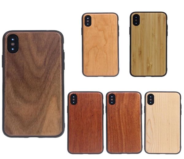 Luxo de madeira de madeira real de madeira esculpida de madeira esculpida de bambu de borda macia para iPhone 11 xs max xr x 6 7 8 Plus Samsung S10 Lite S9 S6869733
