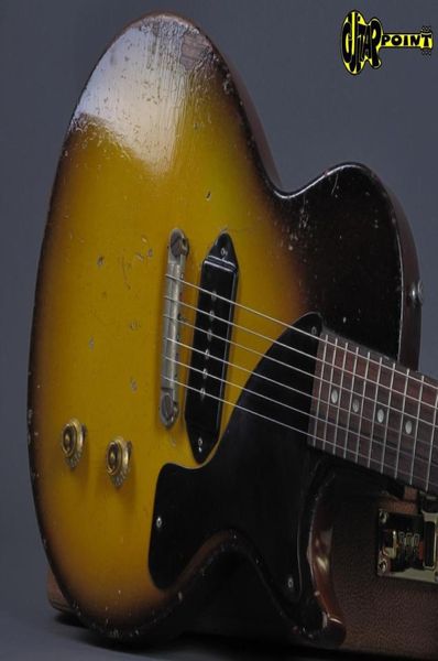 RARE 1957 Junior Tobacco Sunburst Dark Brown Dark Brano pesante Relizia elettrica Codice a taglio singolo 1 pezzo NOIMA SCARFA P90 Dog 6935583