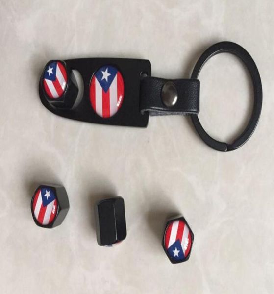 1Set Puerto Rico Flag in pelle Pienela della fibbia della fibbia tappi per pneumatici ruota Valvola del gambo Capo di copertura dell'aria Capillini Capepqqneq000124697725