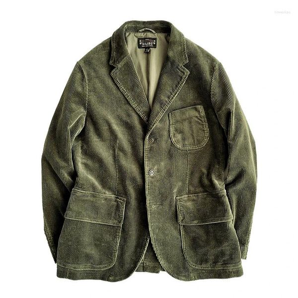 Herrenanzüge Safari Jacke für Männer Cord-Multi-Pockets Frühling Herbst Klassiker Blazer American Vintage Anzug