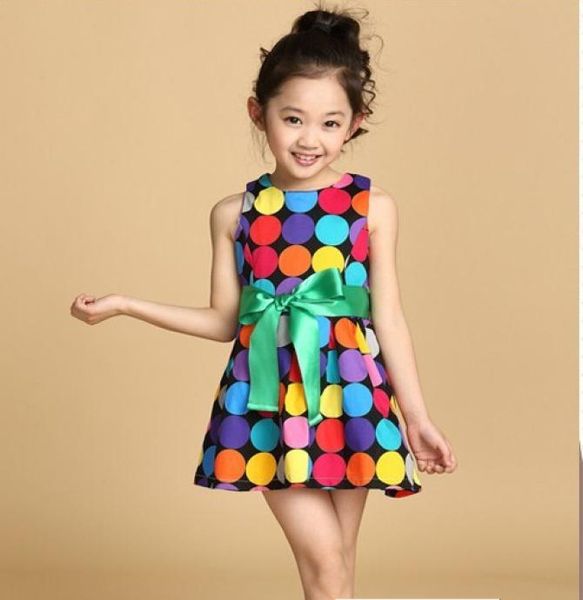 Summer Girls in tessuto per bambini abiti da gitostro per bambini 310 anni Kids Rainbow Dot Cloth Bow Dress Dress3610944