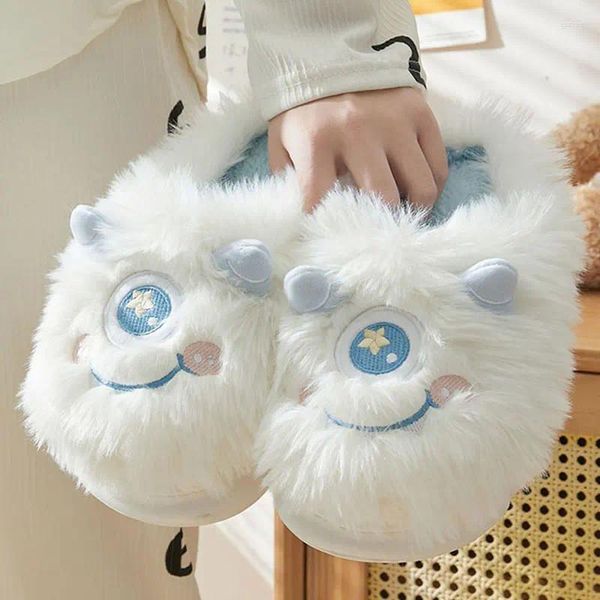 Slippers de desenho animado fofinho para mulheres fofas de inverno de inverno casa casa coberta de casal casual casual