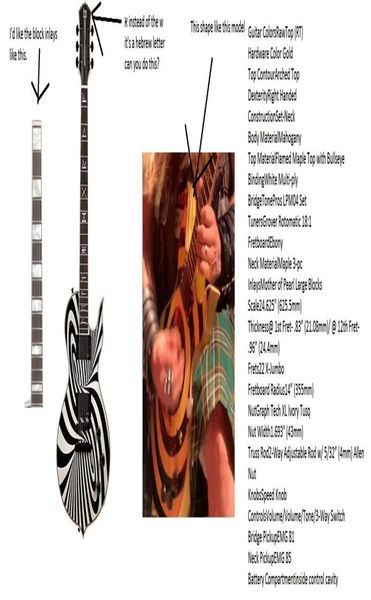 Wylde Odin Kâse Beyaz Siyah Bullseye Çift Kesilen SG Elektrikli Gitar Büyük Bloklar Kakma Grover Tuners China EMG Pikaplar7663149