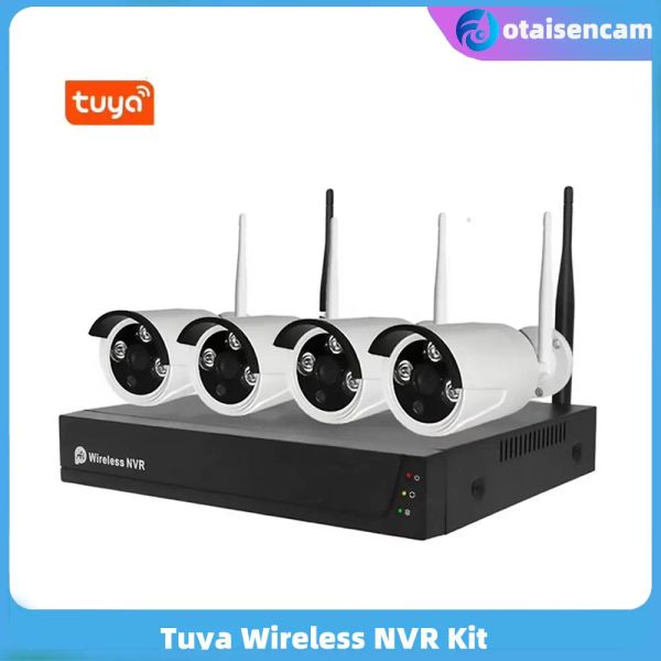 System Tuya Wireless NVR Kit Wire Free Antijamming 4 Kanal -Netzwerk Video -Rekorder 4PCS 2/3MP WiFi -Waffenkamera