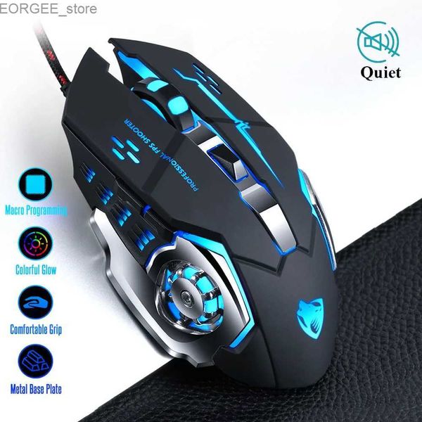 Mice Pro Gamer Gaming Mouse 8D 3200DPI Регулируемая волоконно -светодиодная компьютерная мышь USB -кабель Silent Mouse Y240407