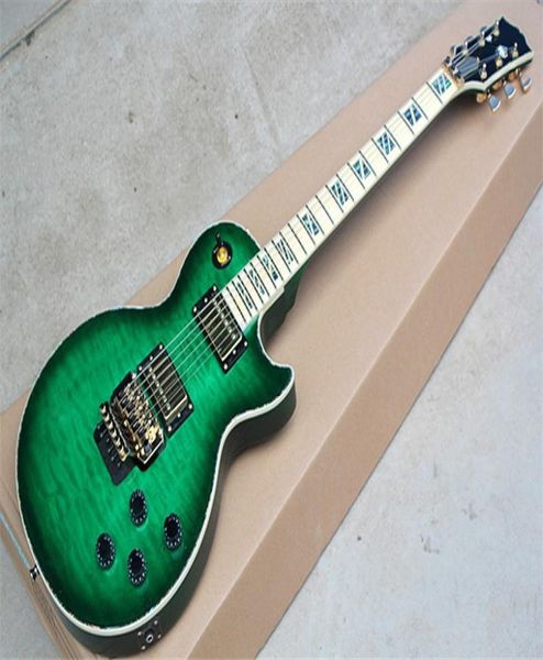 Guitarra elétrica de corpo verde personalizada com fingerboard de bordo de bordo com hardware verde InlaysGold Fornecer 9880301