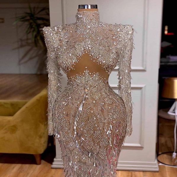 Abendkleid Frauen Kleid Midendriff Ausschnitt Fischschwanzkleid mit hohen Ausschnitt und langen Ärmeln Yousef Aljasmi Kim Kardashian Kylie Je3527662