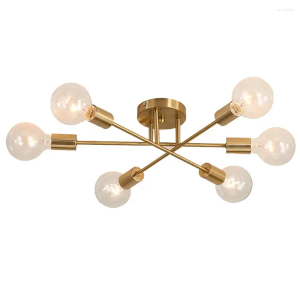 Deckenleuchten moderner Kronleuchter Sputnik Lampen Halbflush Mount Light Nordic gebürstet antike goldene Beleuchtung 6 für Esszimmer