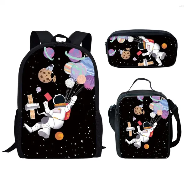 Backpack Cartoon Novelty Cool Fantasy Space 3D Impressão 3pcs/set pupil School School Laptop Daypack Lunchag Bag Case de lápis