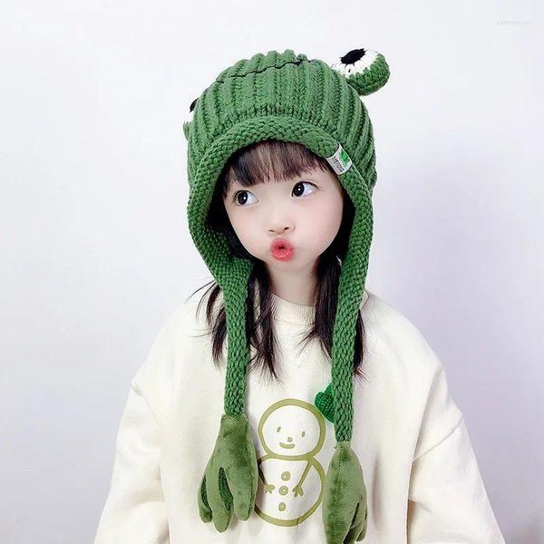 Berets Foux Beanies Kids осень зимняя весна, детская вязаная, толстая меховые ушные ушные потоки Держите теплые мальчики для девочек, кепки для капота турбанная шляпа 2024