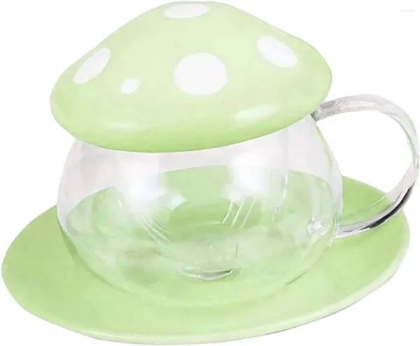 Tazze di piattini tè tazza di funghi caffè in vetro con infusore filtro per filtro per ceramica graziosa ceramica ceramica ceramica resistenza di calore