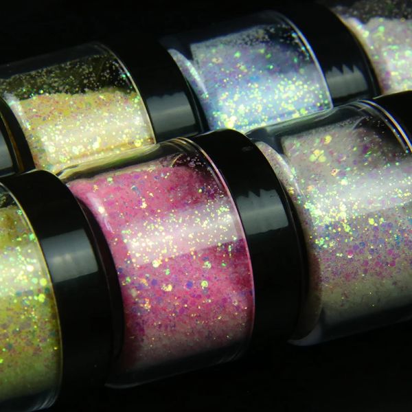 Ferramenta 10 garrafas/defina luz UV Mudança de sereia flocos de glitter magia Sunlight sensível camaleão brilhante lantejoulas de arte de unhas robustas h*