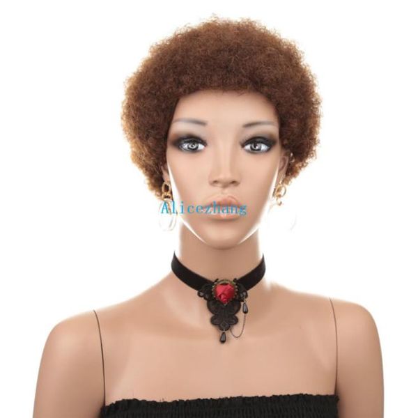 Brasilianisches menschliches Haar Kurzes Afro lockige Perücken natürliche Farbmaschine Herge Kinky Curly Perücken für schwarze Frauen5425003