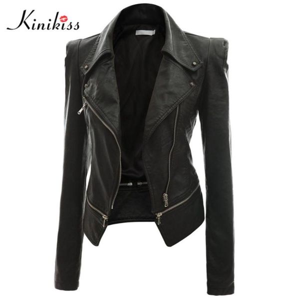 Wholekinikiss Fashion Women Short Black Waiter Coat Black Coat Autunno sexy vapore MOTORCYCOLE FAUX METTURA FEMMILE GOTHI6180430