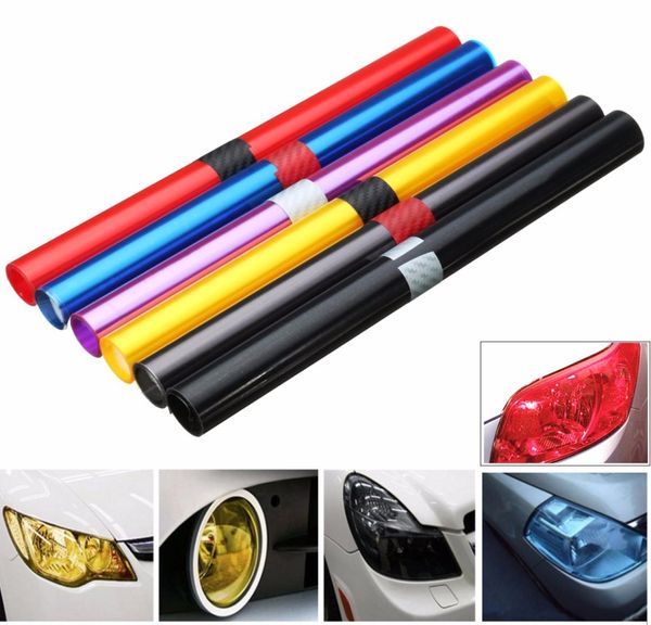 30 x 100cm PVC Car Foil Film Auto Veículo Veículo traseiro Luz de farol de adesivo Decalque roxo azul vermelho amarelo preto Brown2183055