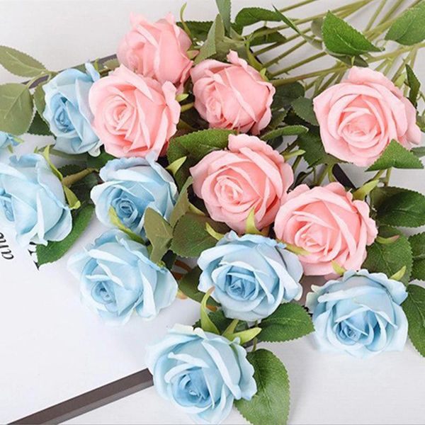 Flores decorativas 12pcs galhos artificiais 13 cores Seda rosa simulação falsa Flor Wedding Home Garden Decoration 51cm