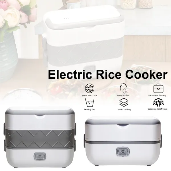 Dinnerware 2 camadas lancheira elétrica fogão de arroz com revestimentos de aço inoxidável aquecedor portátil a vapor para piquenique para escritório em casa