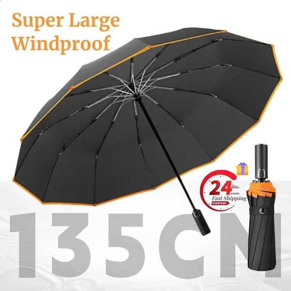 Super groß 135 cm winddichte starke automatische Faltmänner Dachsicherheitsreflexion verstärkter Golfwindbeständiger Regenschirme 240329