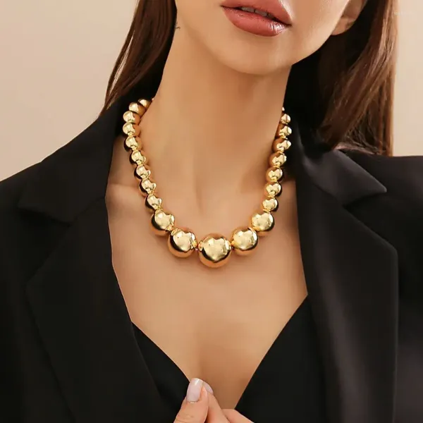 Catene purui semplici grandi perle acriliche collana a corda per donne color gold a sfera rotonda gioielli girocolosi di girocollo sulla festa del collo del collo