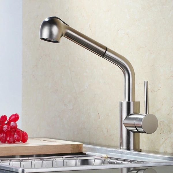 Rubinetti del lavandino da bagno cucina nichel spazzolata a foro singolo a 360 gradi mixer rubinetto tira 304 tocco in acciaio inossidabile