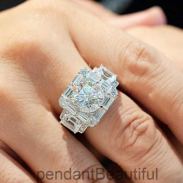 Дизайнерский квадратный кольцо мозанитового кольца 18K Белое золото кольцо с бриллиантовым кольцом жесткого парня