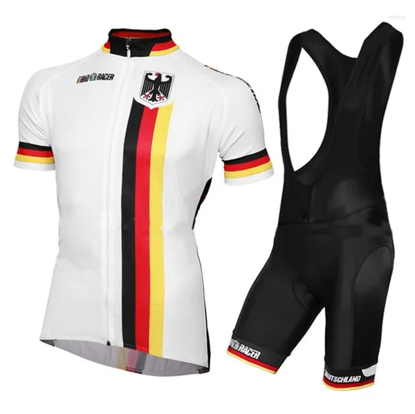 Rennsets weiße Fahrrad -Trikot -Set Deutschland Männer Pro Team Sommerbike Kleidung Bib Shorts Hombre