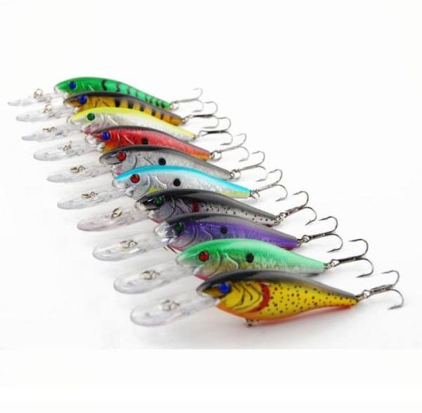 10pcs 10 cm Kunststoff Hartfischer Fischerei Köder Salzwasserfischerei Bass Pike Deep Diver schwimmende künstliche Fischerei Wobbler Köder Hooks5306137456146