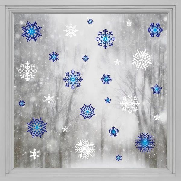 Fensteraufkleber Kizcozy Blue -and White Snowflakes Abziehbilder wasserdichte abnehmbare statische Klingel dekorative Heimglasfilme