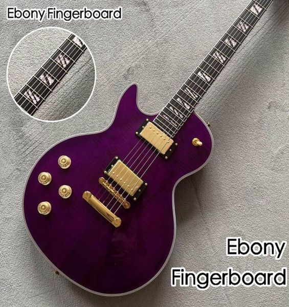 Mão esquerda Custom Guitar Guitar Color roxo Tigre Flame Top Made Handmade 6 Stings Fingerboard de Ebony Gitaar Body Gitaar4103185