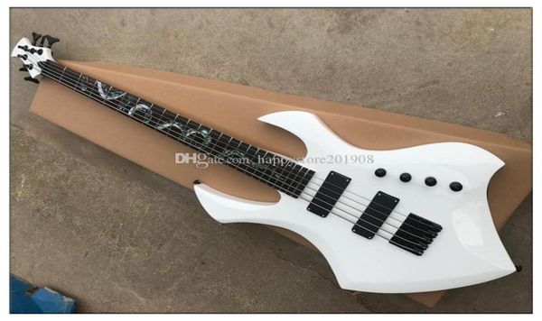 Corpo bianco 5 corde per basso elettrico chitarra con colorato pattern serpente perle hardware 2 pickupsrosewood fingerboardffer cu6136179