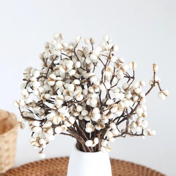 Flores decorativas Ginkgo Buquê de flores secas ramificações naturais de cevada branca sebo fruto