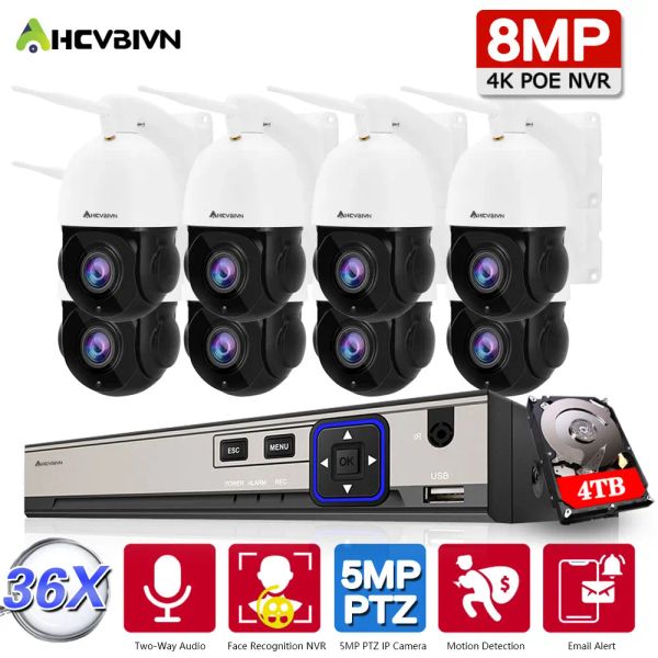 Sistem 8MP POE Video Gözetim Sistemi 4K NVR 5MP WiFi PTZ IP Kamera Otomatik İzleme Ses Kayıt Güvenlik Kamera AI Algılama CCTV Kiti