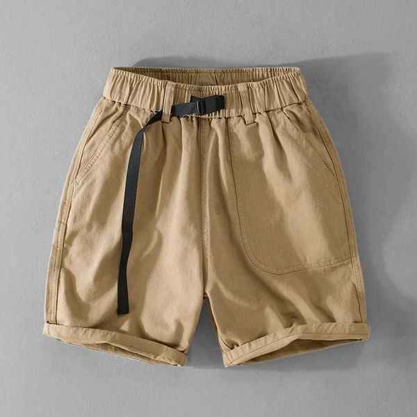 Shorts maschile 7704 Summer Fashion Mens Elastic Waist Cotton Cargo Shorts Outdoor Casual Solido Solido Solido Simpuci Edizione Pantaloni a mezza lunghezza J240407