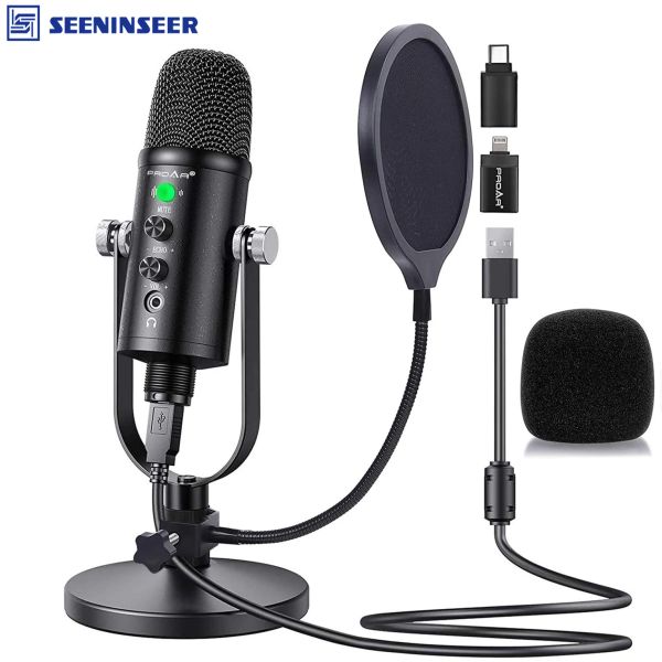 Podcast PC/Micro/Mac/iOS/Android için Mikrofonlar USB Mikrofon Kiti Oyun/Çevrimiçi/Sohbet Videoları/Sesli Over/Akış için POP Filtreli Android