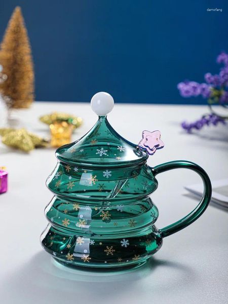 Weingläser Weihnachtsbaumglas Tasse Süß mit Löffel Deckel Kaffee Milch Wasser trinken Festival Party Home Getränke Geschenke