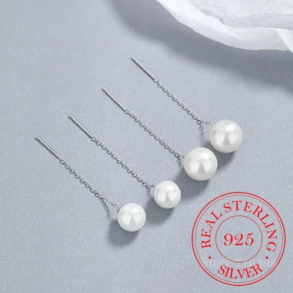 Orecchini a pennaglie 925 Sterling Silver 8mm/10 mm Fili per perle lunghe calare per donne 2024 Gift Gioielli per feste di matrimonio Femmina pendientes