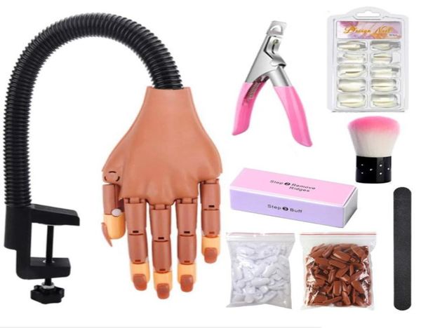 Nail Art Hands Practice Professional Mannequin Hand 100pcs unhas Dicas de trem plástico ajustável Modelo de manicure DIY Flexível 3671977