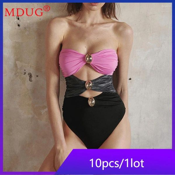 10 itens a granel itens lotes de atacado Coburos de roupas de banho de duas peças Women Solid Hollow Out Sexy Swimsuits Beach Wearfits M13409