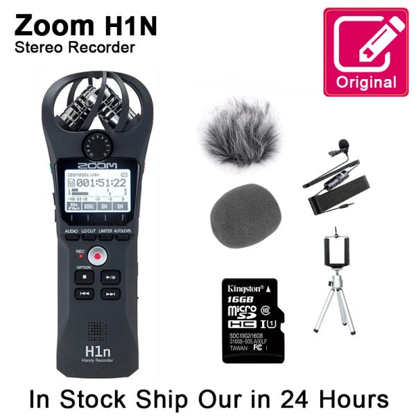 Microfones Original Zoom H1N Handy Digital Voice Recorder Portable Audio Estéreo Microfone entrevista Mic com Kingston16GB SD Card Lable
