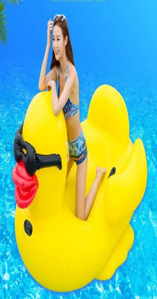 220 cm de piscina de colchão de pato amarelo inflável Boat Flutuating Island Boat Grandes tamanhos de cisne flutuar