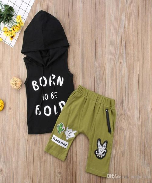 Sommer Baby Boys Outfits mit Kapuze mit schwarzem Topsolive Farbhosen 2pcs Set Letter Print Eagle Tracksuit Kleinkind Outfits Set Kid Clothi1209392