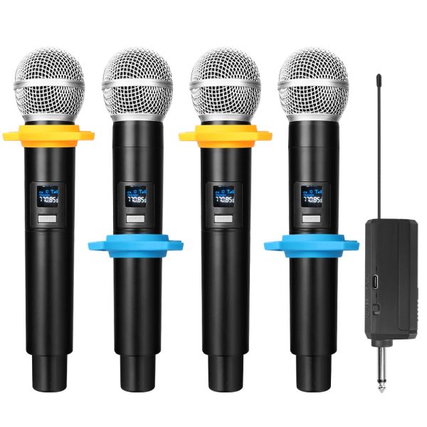 Microfoni Quattro volte Microfono wireless Dual Wireless Handhell Dynamic Mic System con batteria al ricevitore ricaricabile per canto di karaoke