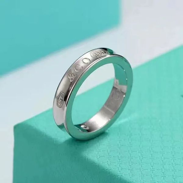 Modedesigner Band Ringe Ring Ring Real Solid 925 Sterling Silver Diamond Ring Solitaire Einfach 1837 Runde dünne Bandringe Finger für Frauen Männer Element Schmuck Geschenk