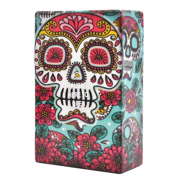 Último Creative Skull Head of Ghost Impred Cigeratte Case Mix Color Caixa de plástico portátil Push aqui para Open2839596