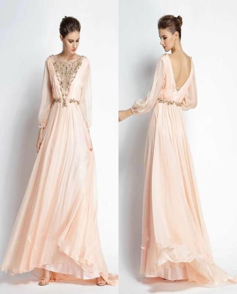 Tony Chaaya Prom Kleider 2020 Juwel Langarm Abendkleider benutzerdefinierte bodenlange Plus Größe Eine Linie formelles Partykleid 6563111