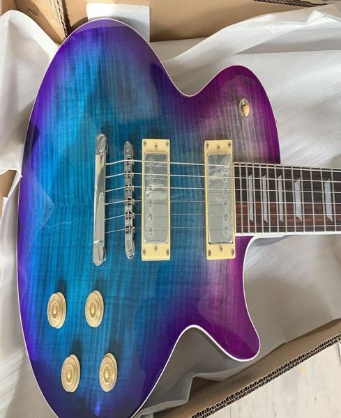 Özel Mağaza Standardı 50S 1959 R9 Alev Maple Top Mor Transfer Mavi Elektrikli Gitar Küçük Pin Tonu Pro Brdige China Chibson Gu3409509