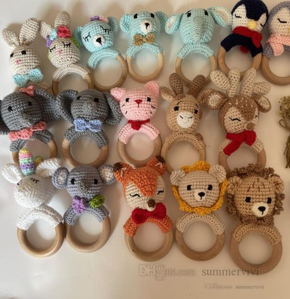 Deer fatto a mano in legno Baby teether neonato cartone animato animale a maglia da maglieria giocattoli per bambini della prima infanzia