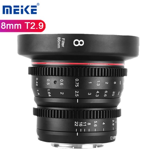 Acessórios Meike Cine Lens 8mm T2.9 para micro quatro terços (MFT, M4/3) Mount Olympus Panasonic BMPCC4K Câmeras