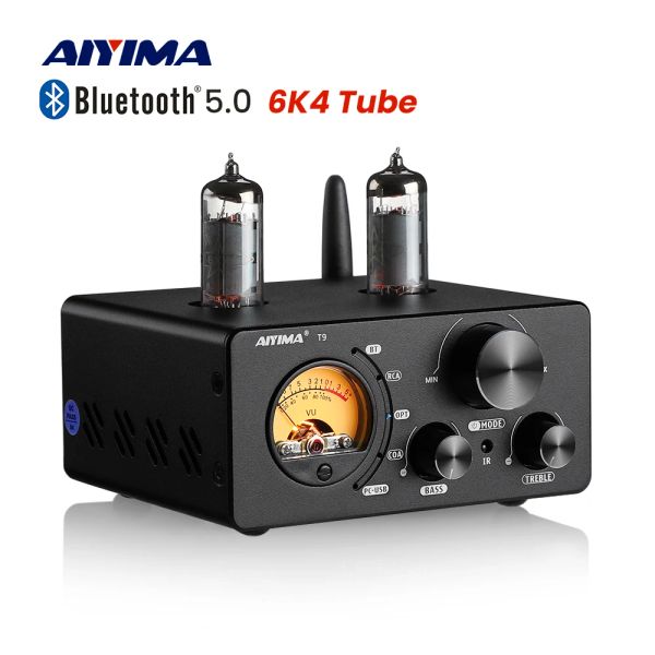 Amplificador aiyima t9 hifi bluetooth 5.0 amplificador de tubo a vácuo USB DAC estéreo Amplificador Coaxi