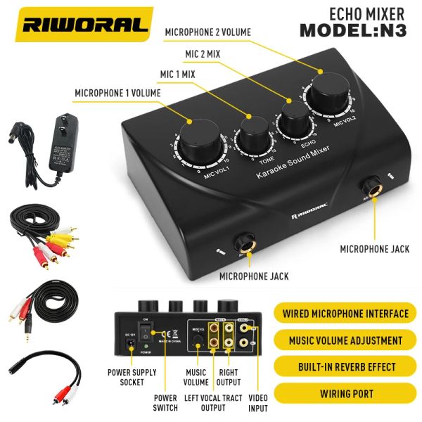 Amplificatore rivaloral n3 mixer audio karaoke home / reverb